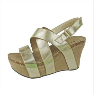 Womens Gold Strappy Platform Wedge Sandal